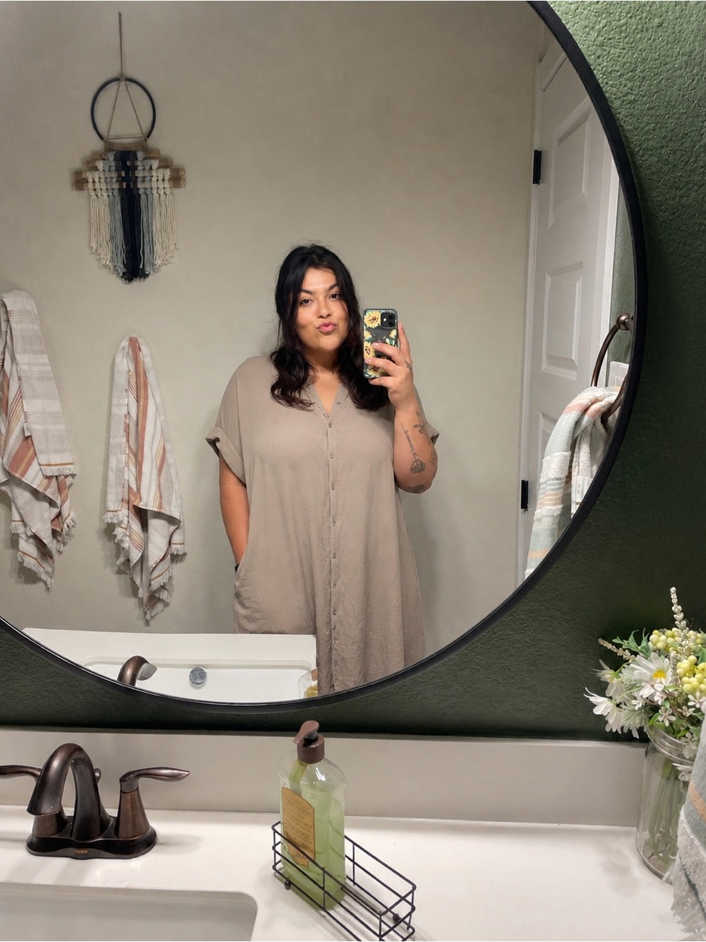 Torrid Short Sleeve Button Up Tunic Dress Size 2X Tan Beige NWT